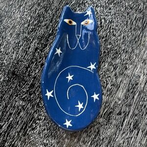ALISON PALMER STUDIO whimsical Cat - Spoon Rest - Art Pottery Signed - Great!